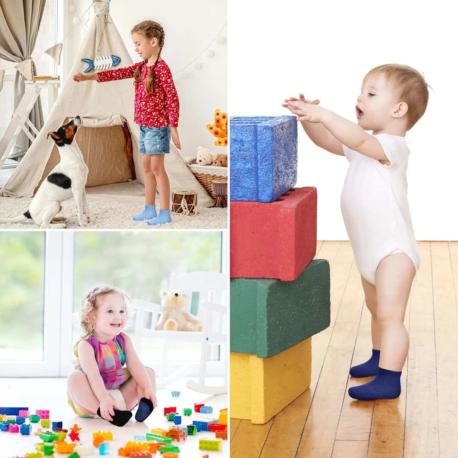 Tphon Toddler Baby Non Slip Socks, Anti Skid Socks for 0-7 Years Kids Boys Girls for Crawling Walking 12 Pairs