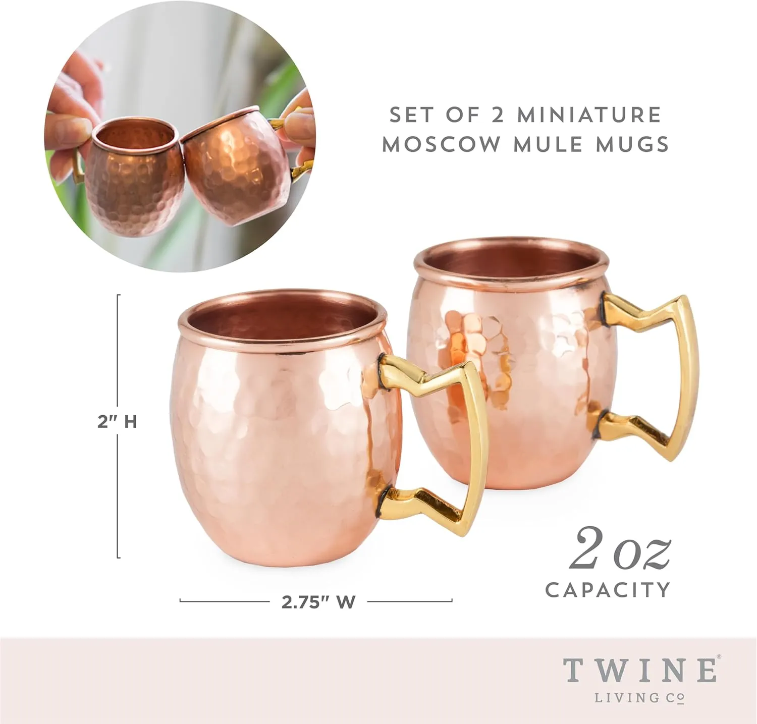 Twine Old Kentucky Home Hammered Moscow Mule Shot Glasses, Copper Bar Cart Accessories, Set of 2, 2oz, Copper