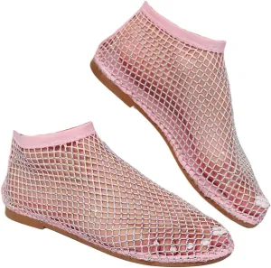 Ultra Comfortable Mesh Flats for Women Fishnet Sandals Low Heel Slip on Rhinestone Shoes