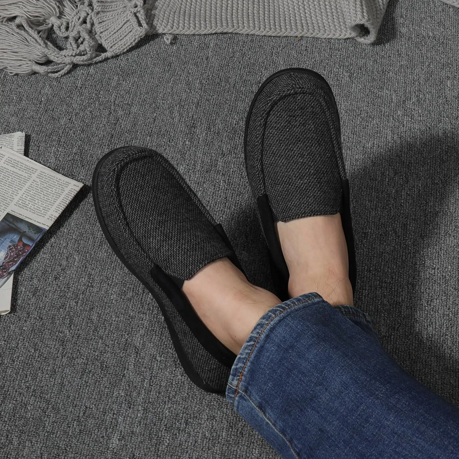 ULTRAIDEAS Men's Carver Slippers Moc Loafer House Shoes Memory Foam