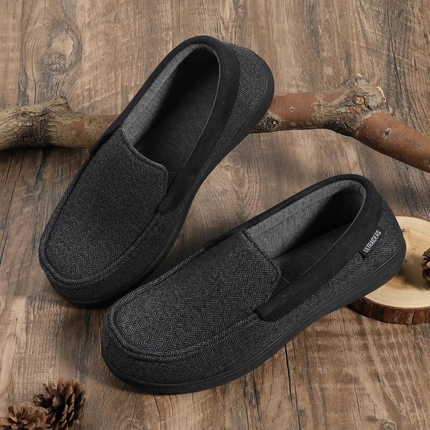 ULTRAIDEAS Men's Carver Slippers Moc Loafer House Shoes Memory Foam