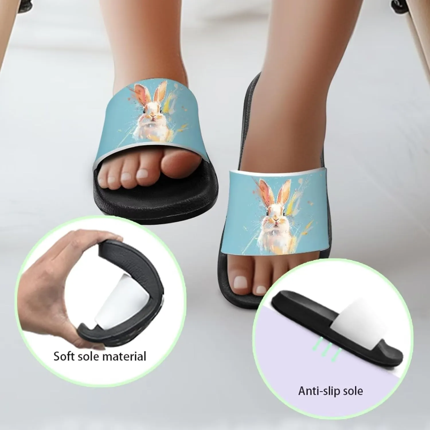 UNICEU Cute Animal Print House Slippers for Kids Comfortable Slip On Shower Shoes Lightweight Non-Slip Slides Sandals