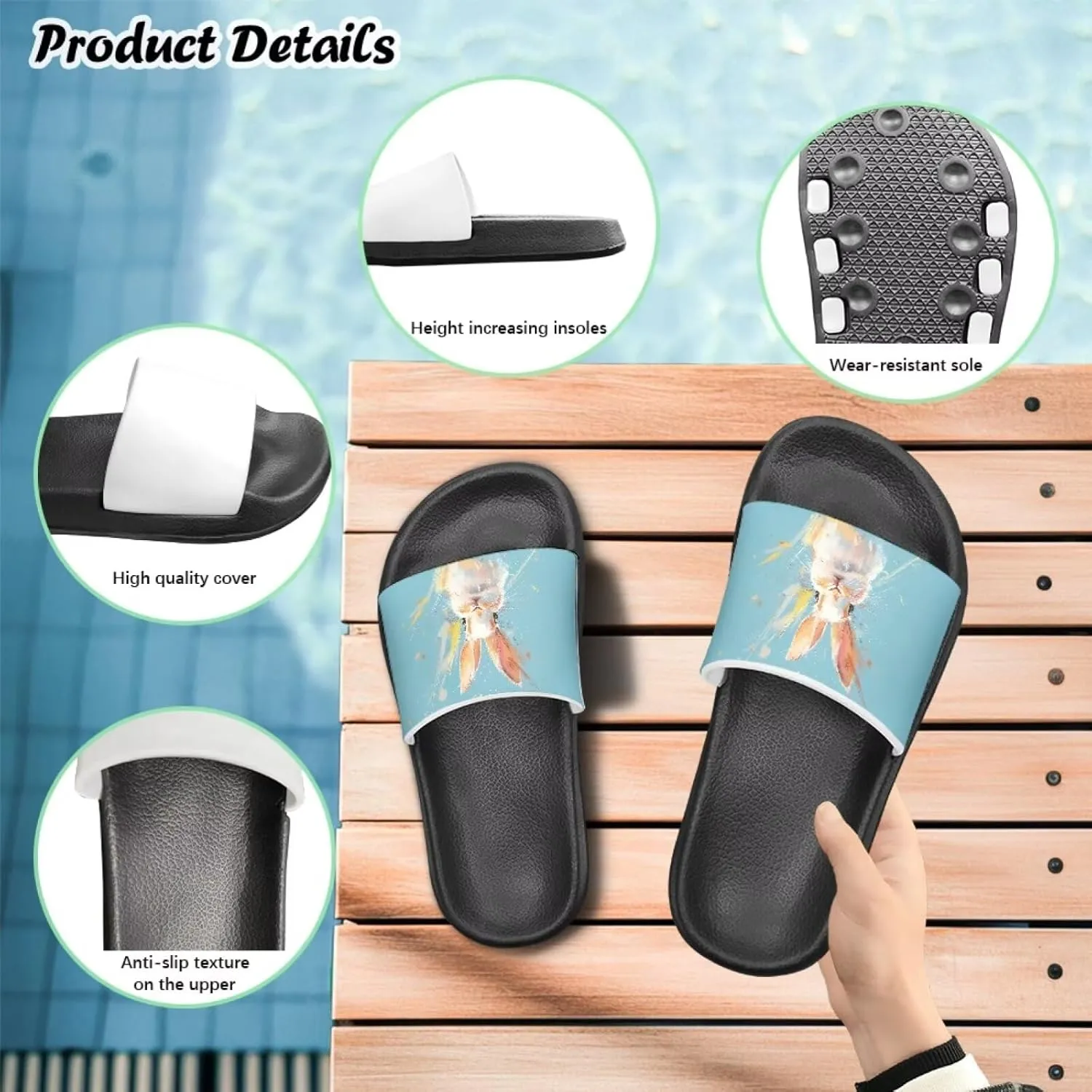 UNICEU Cute Animal Print House Slippers for Kids Comfortable Slip On Shower Shoes Lightweight Non-Slip Slides Sandals