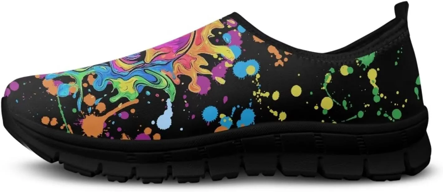 UNICEU Skull Print Slip On Shoes for Women Casual Breathable Low Top Sneakers Non-Slip Lightweight Walking Footwear