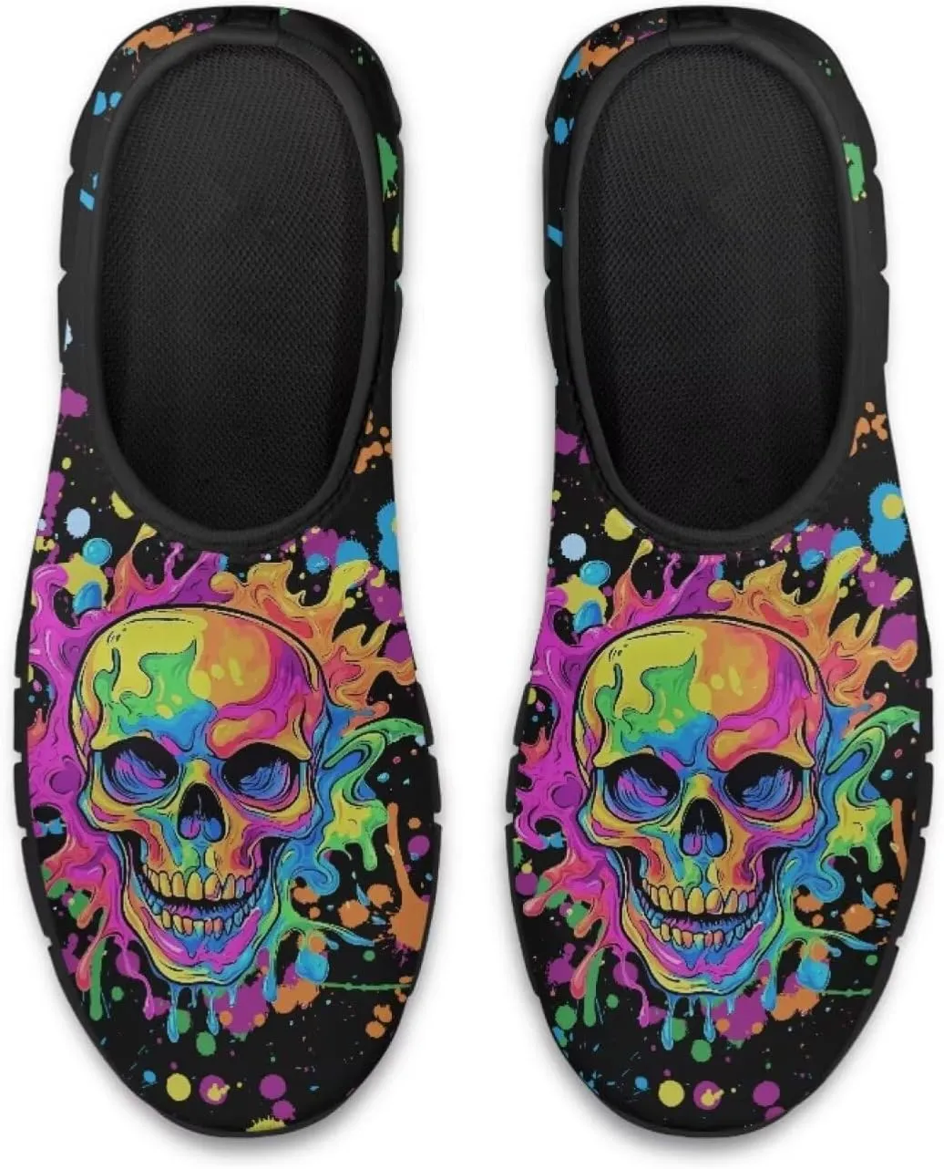 UNICEU Skull Print Slip On Shoes for Women Casual Breathable Low Top Sneakers Non-Slip Lightweight Walking Footwear