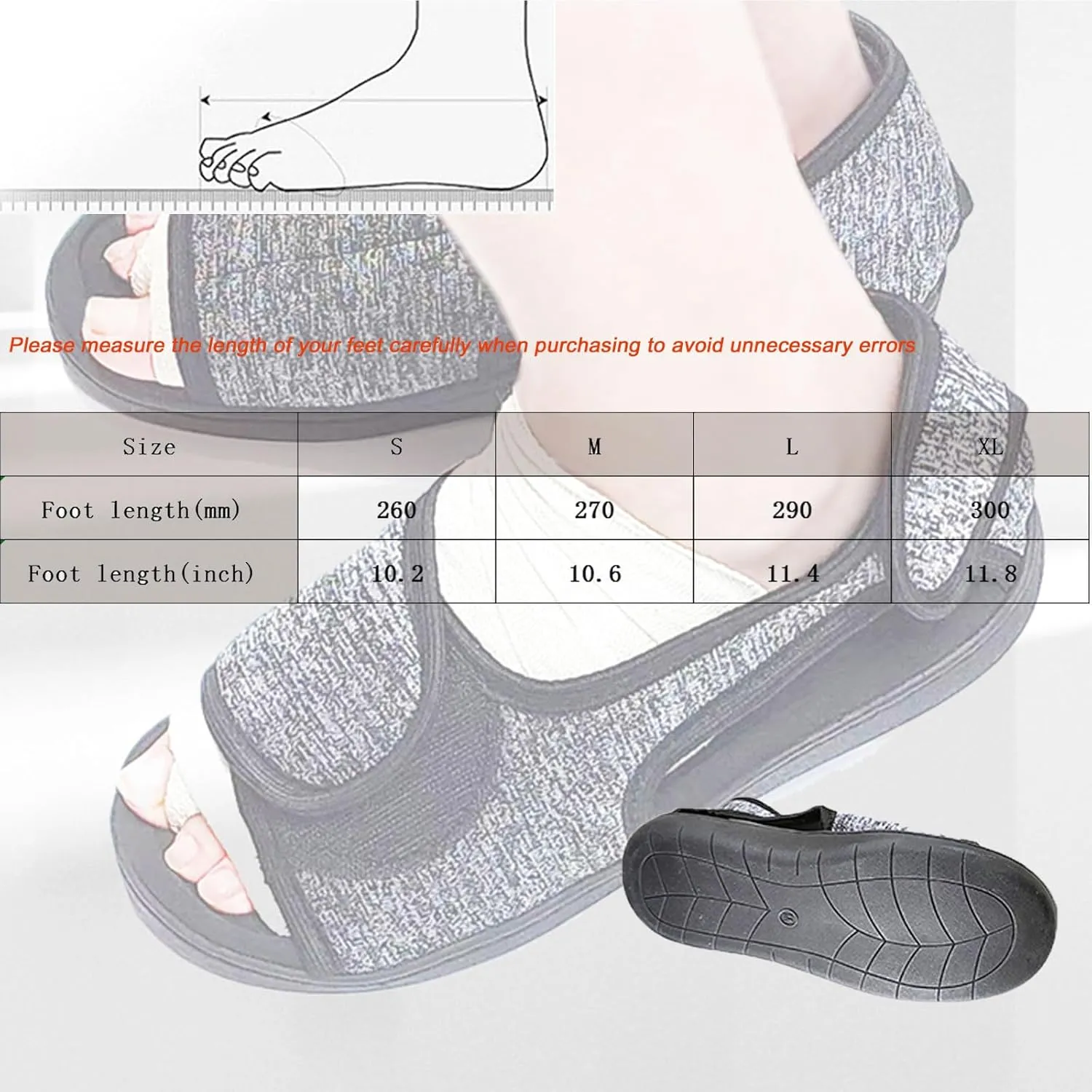 Unisex Open Toe Diabetic Shoes, Extra Wide Arthritis Edema Shoes, Medical Open Toe Cast Shoes for Swollen Feet Edema Footwear Indoor Outdoor(Grey,L)