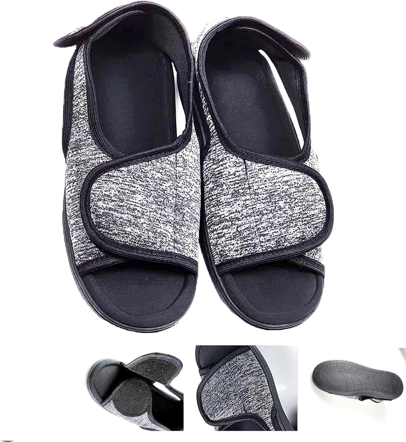Unisex Open Toe Diabetic Shoes, Extra Wide Arthritis Edema Shoes, Medical Open Toe Cast Shoes for Swollen Feet Edema Footwear Indoor Outdoor(Grey,L)