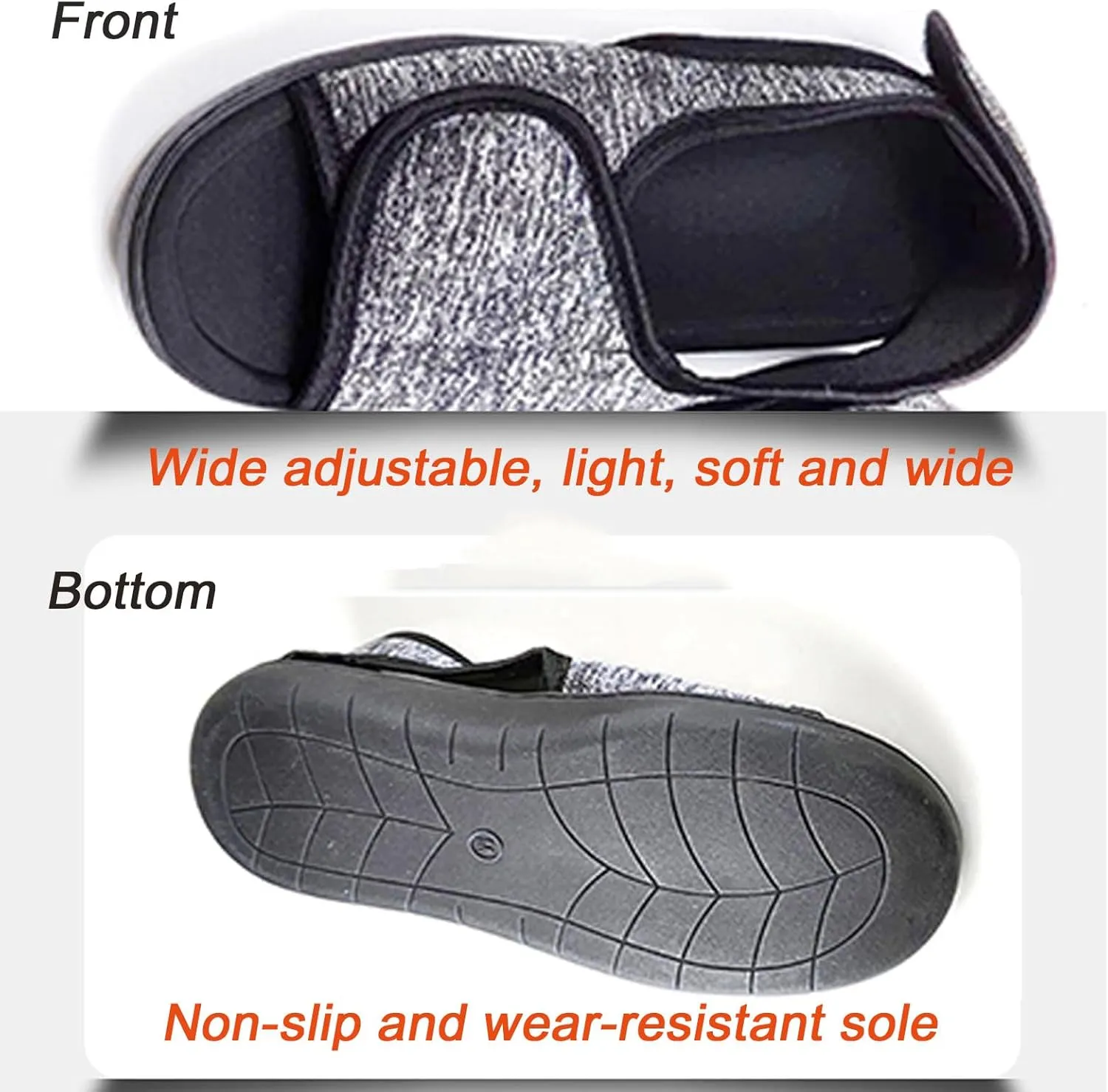 Unisex Open Toe Diabetic Shoes, Extra Wide Arthritis Edema Shoes, Medical Open Toe Cast Shoes for Swollen Feet Edema Footwear Indoor Outdoor(Grey,L)