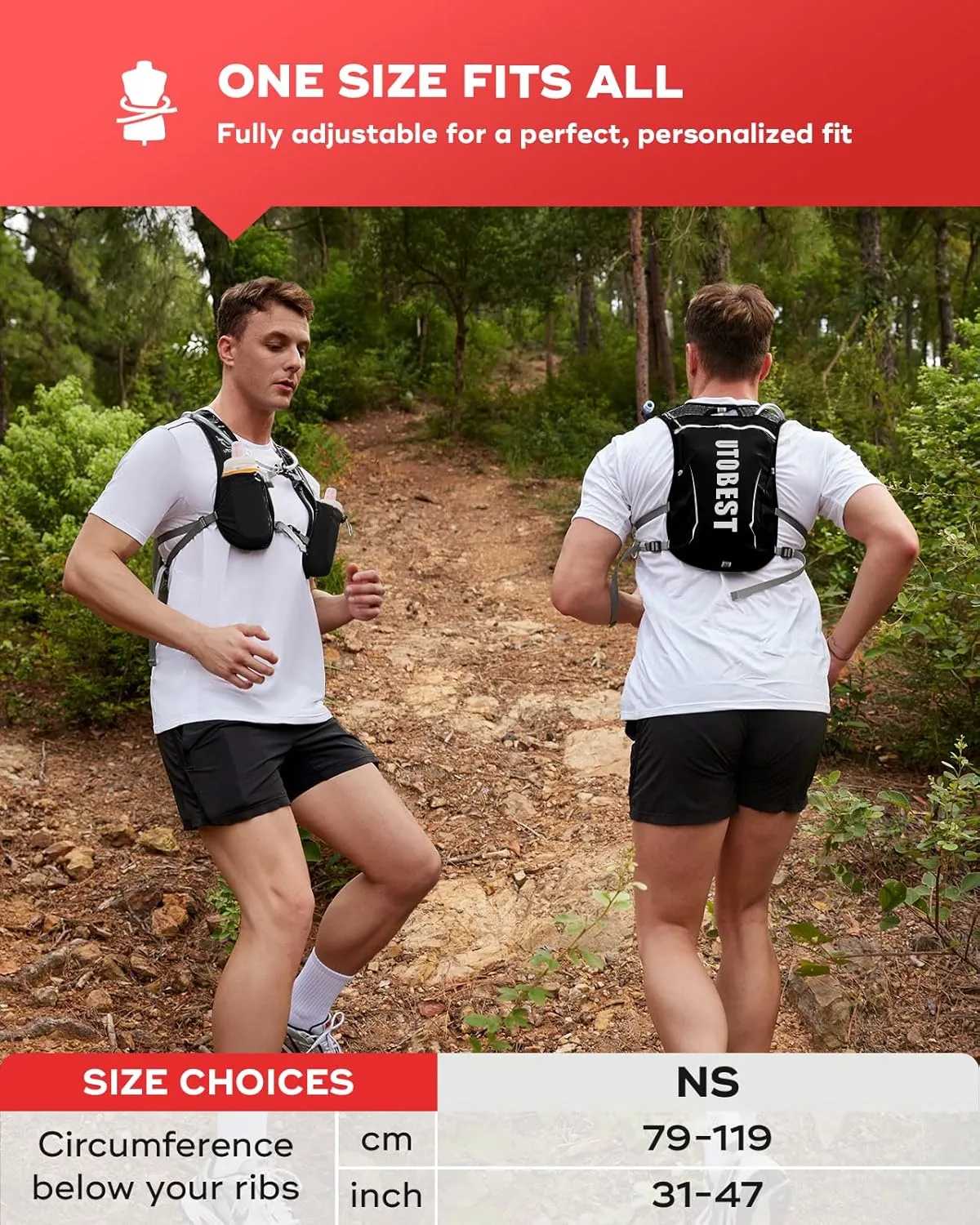 UTOBEST Running Vest, 5L Hydration Vest Lightweight, Breathable and Sweatproof Running Backpack, Adjustable Running Hydration Vest for Trail Running Marathon Race Jogging Cycling