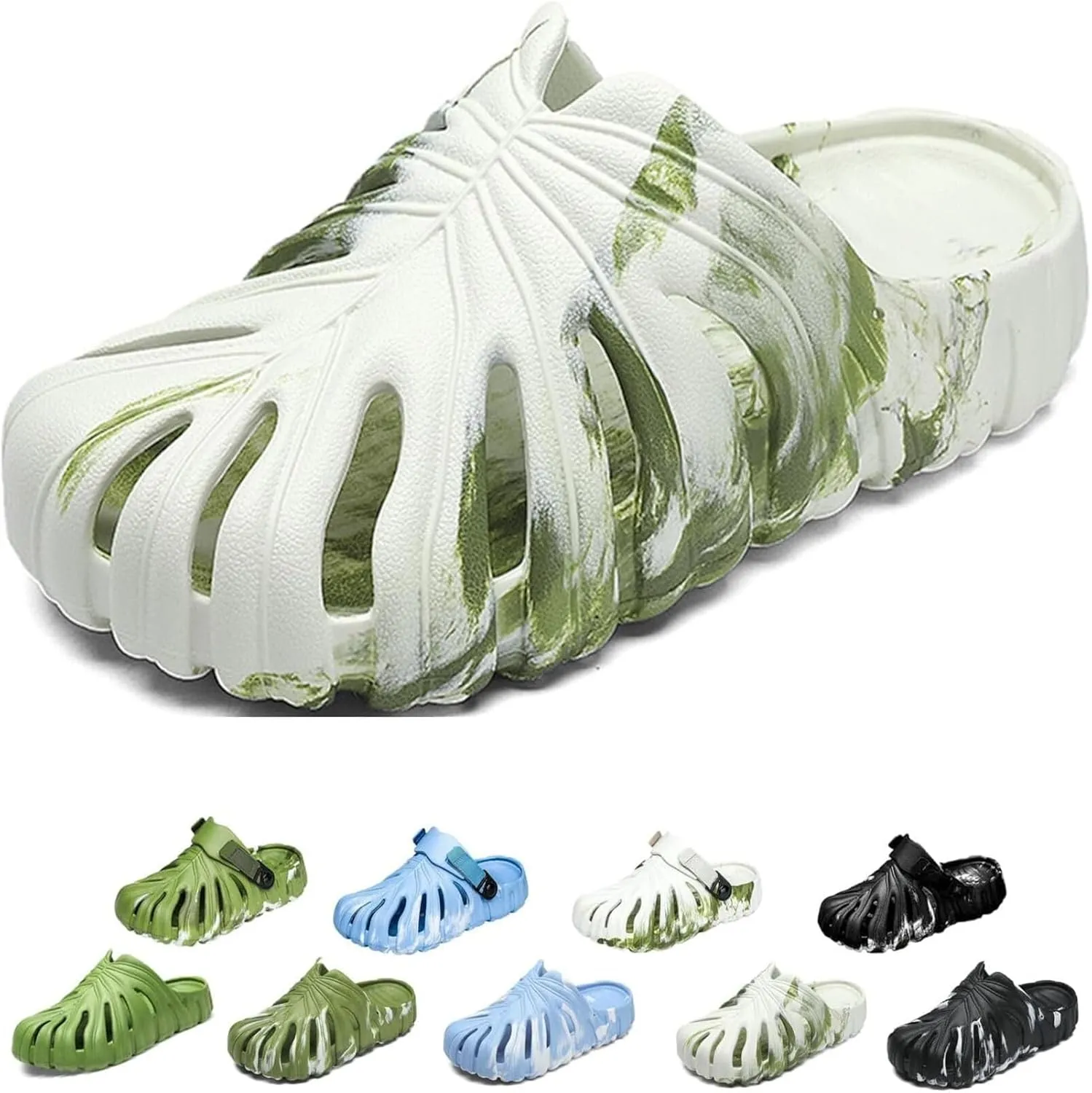 Variegated Monstera Shoes for Women and Men, Monstera Leaf Pattern Slippers Summer, Anti-Slip Soft Plant Print Slides