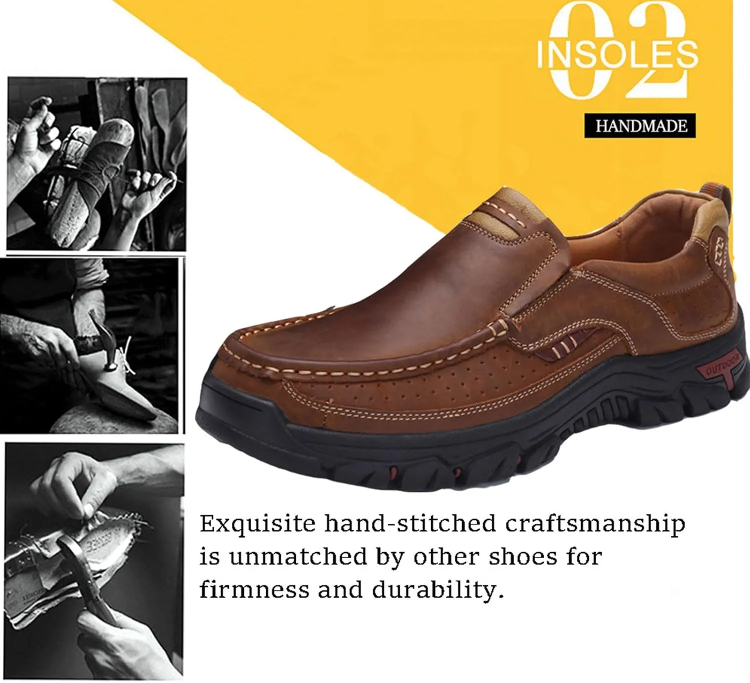 Venshine Mens Walking Shoes Leather Lightweight Breathable Casual Slip On Loafers
