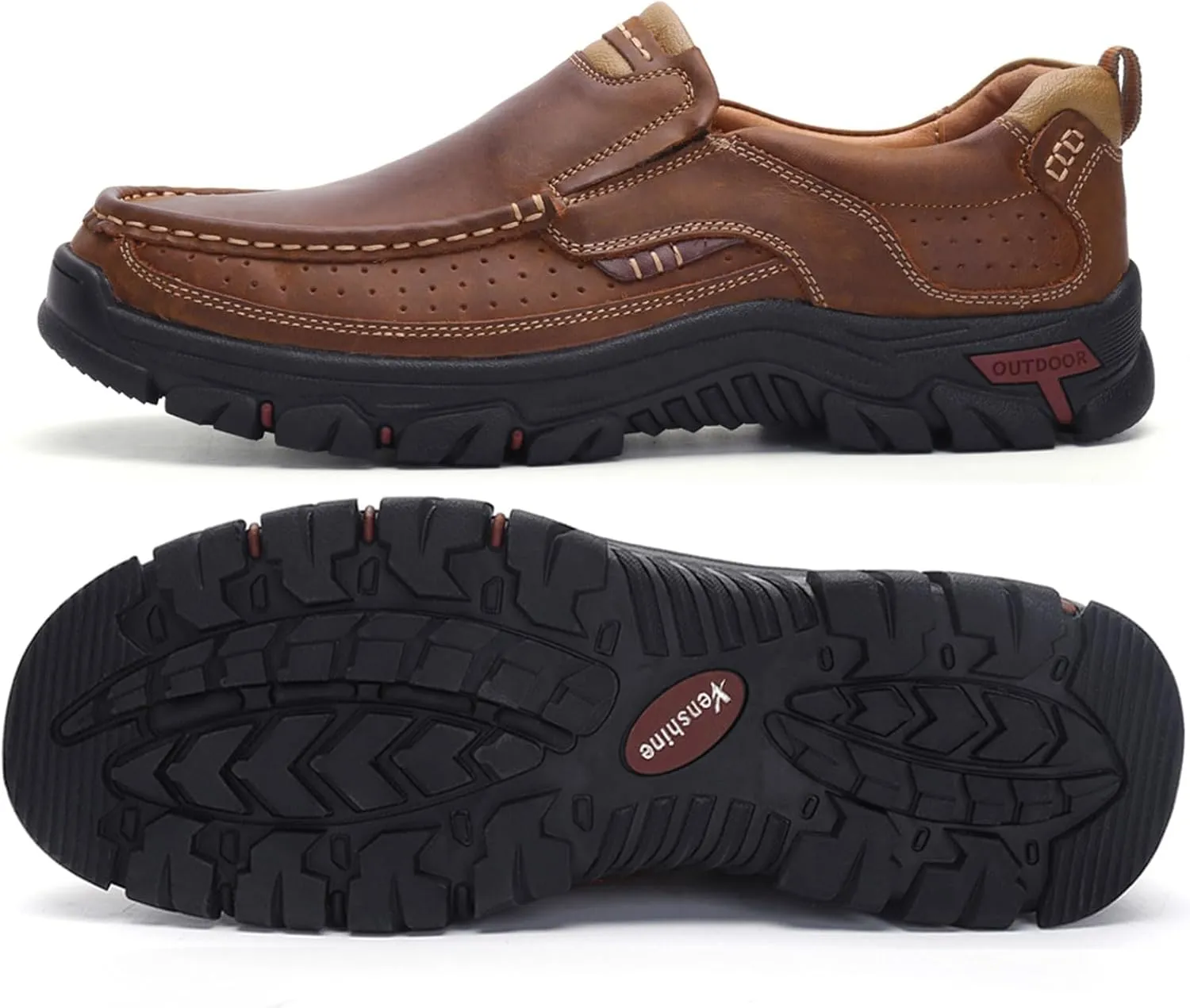 Venshine Mens Walking Shoes Leather Lightweight Breathable Casual Slip On Loafers