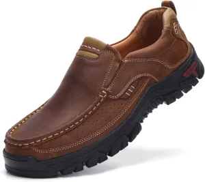 Venshine Mens Walking Shoes Leather Lightweight Breathable Casual Slip On Loafers