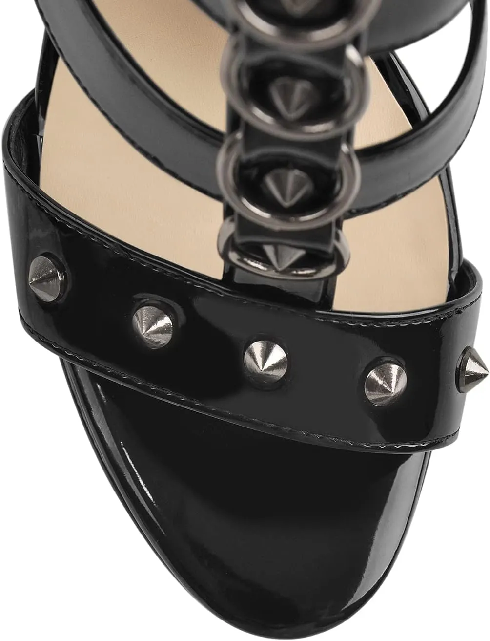 VERISSON Women's Open Toe Rivets Stud Stiletto Heels T-strappy Platform High Heels Sandals for Prom Dressing Party