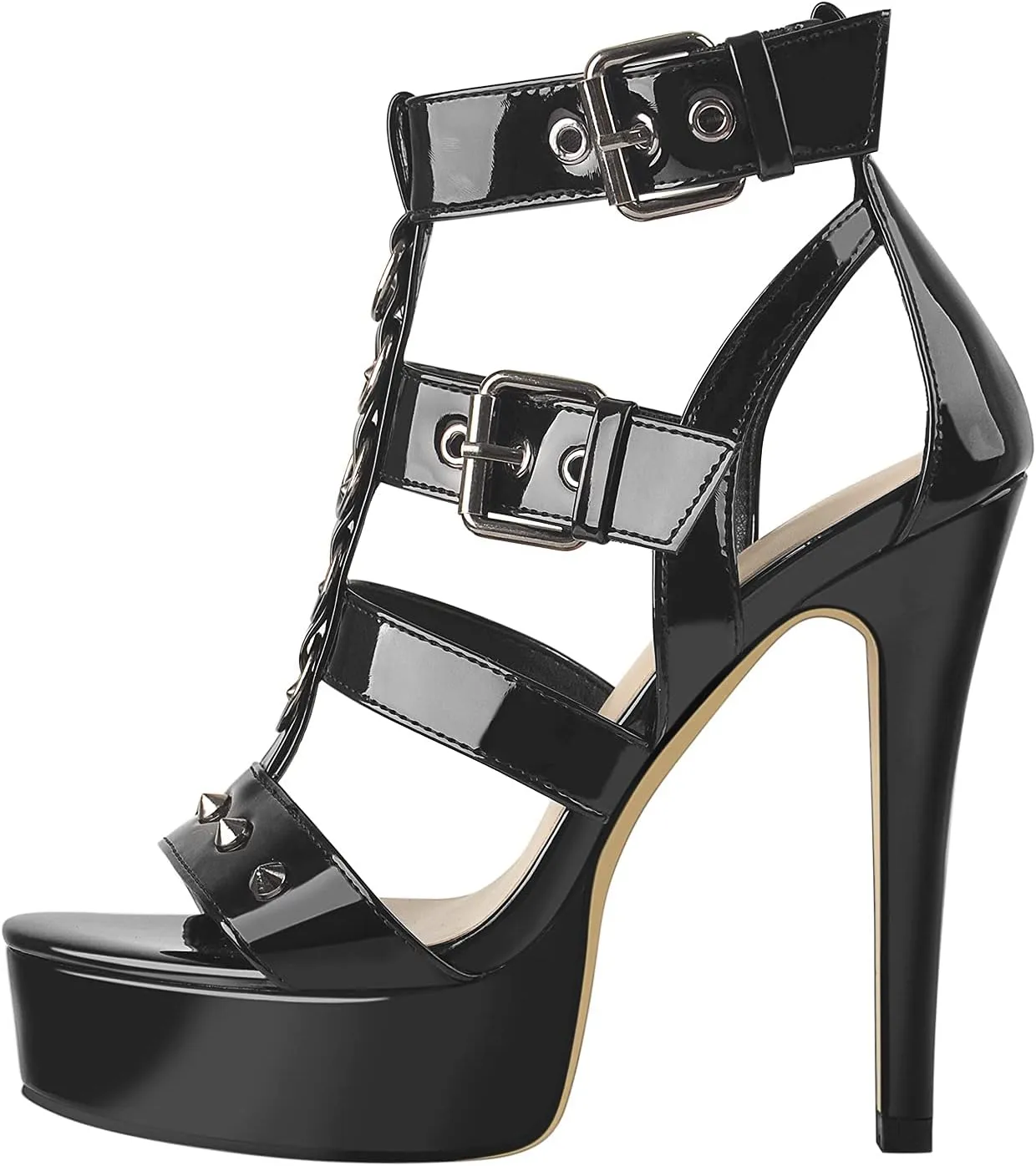 VERISSON Women's Open Toe Rivets Stud Stiletto Heels T-strappy Platform High Heels Sandals for Prom Dressing Party