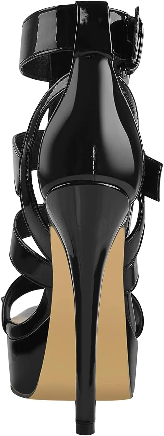 VERISSON Women's Open Toe Rivets Stud Stiletto Heels T-strappy Platform High Heels Sandals for Prom Dressing Party