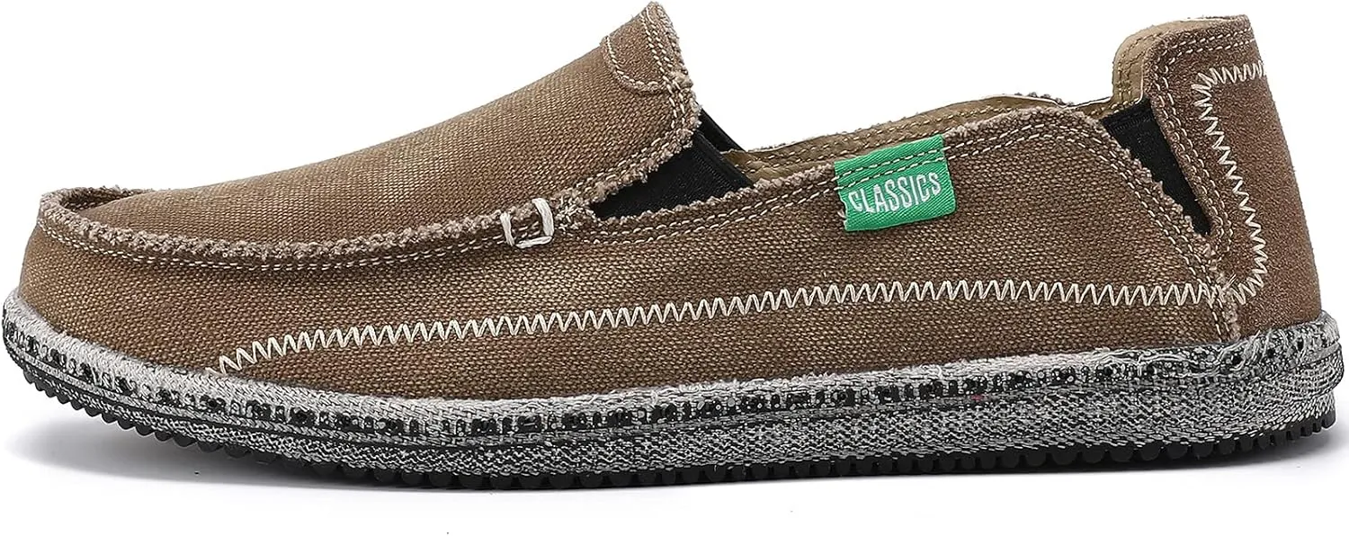 VILOCY Mens Slip on Deck Shoes Zero Drop Casual Canvas Loafer Vintage Flat Boat Shoes
