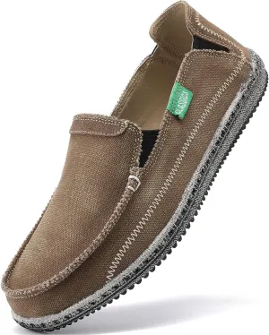 VILOCY Mens Slip on Deck Shoes Zero Drop Casual Canvas Loafer Vintage Flat Boat Shoes