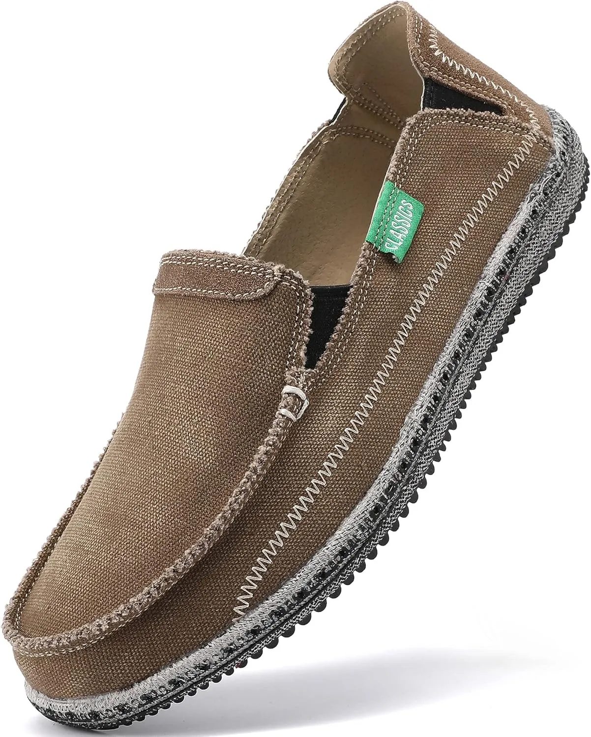 VILOCY Mens Slip on Deck Shoes Zero Drop Casual Canvas Loafer Vintage Flat Boat Shoes