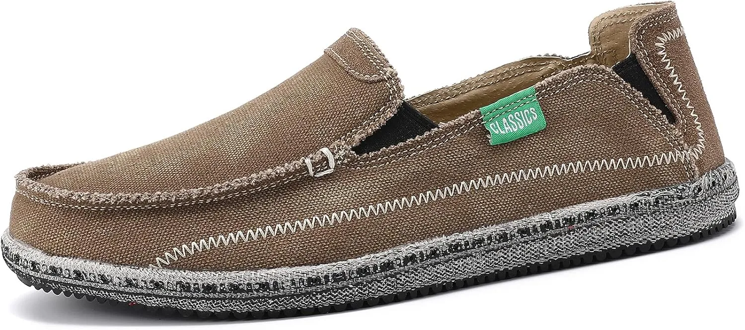 VILOCY Mens Slip on Deck Shoes Zero Drop Casual Canvas Loafer Vintage Flat Boat Shoes