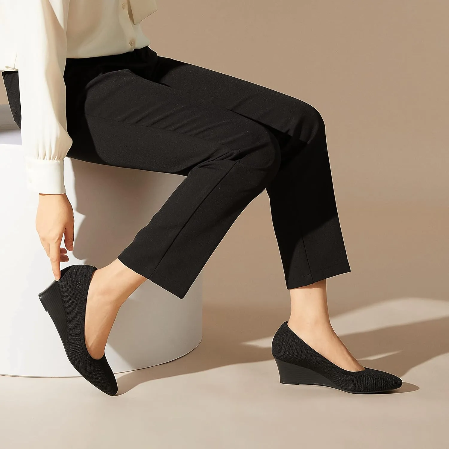 VIVAIA Tamia Wedge Women's Round Toe Wedge Pumps Shoes Comfortable Wedge Heels for Dressy Women Pumps with Arch Support