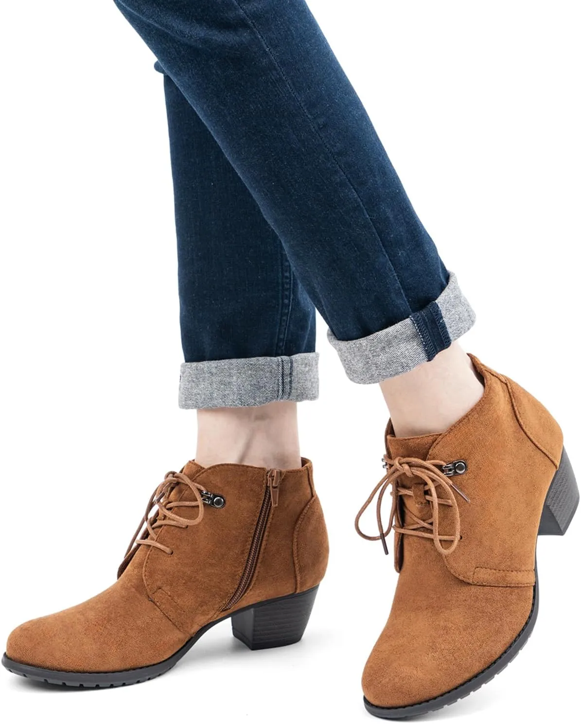 VJH confort Women's Ankle Boots,Lace-up Round Toe Comfortable Low Heel Dress Booties with Side Zipper
