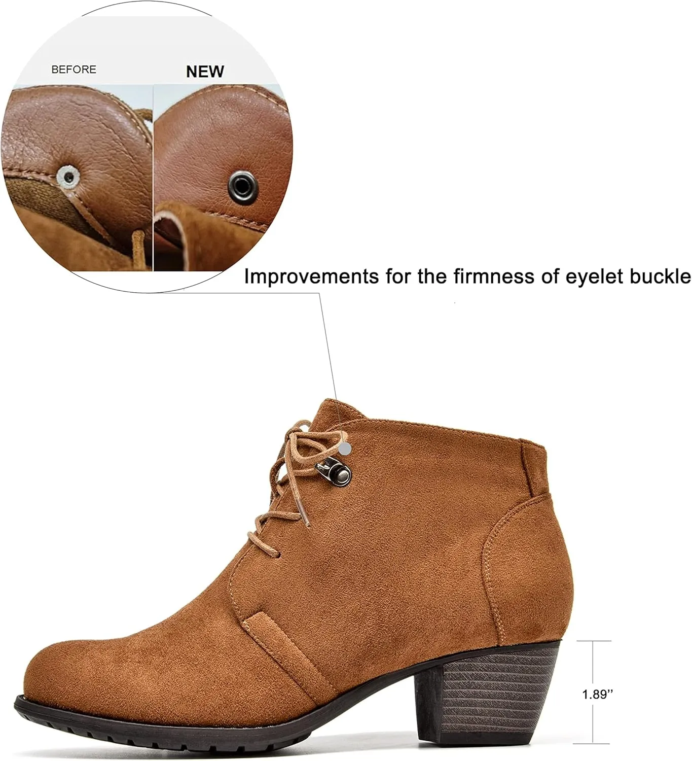 VJH confort Women's Ankle Boots,Lace-up Round Toe Comfortable Low Heel Dress Booties with Side Zipper