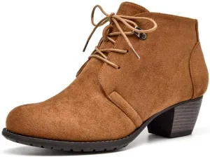 VJH confort Women's Ankle Boots,Lace-up Round Toe Comfortable Low Heel Dress Booties with Side Zipper