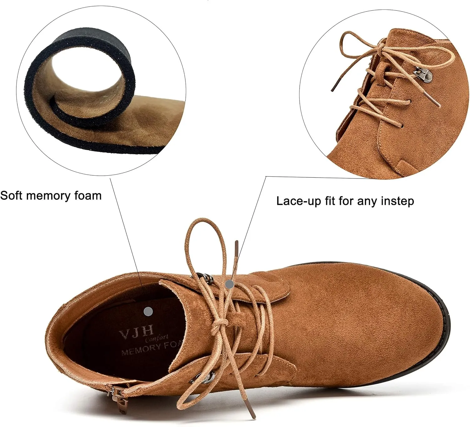 VJH confort Women's Ankle Boots,Lace-up Round Toe Comfortable Low Heel Dress Booties with Side Zipper