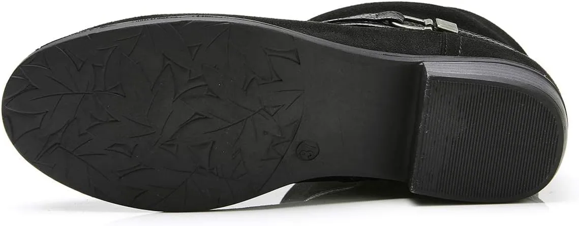 VJH confort Women's Mid Calf Boot,Round Toe Low Heel Comfort Slouchy Bootie with Side Zipper Buckle Strap