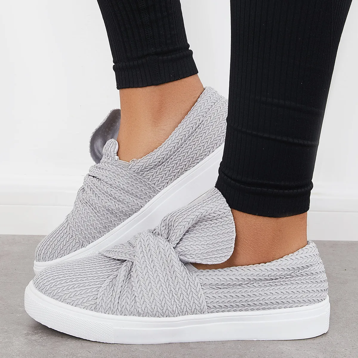 Walking Knit Loafers Bow Vast assortment on Platform Slip Low Top Shoes Clearance
