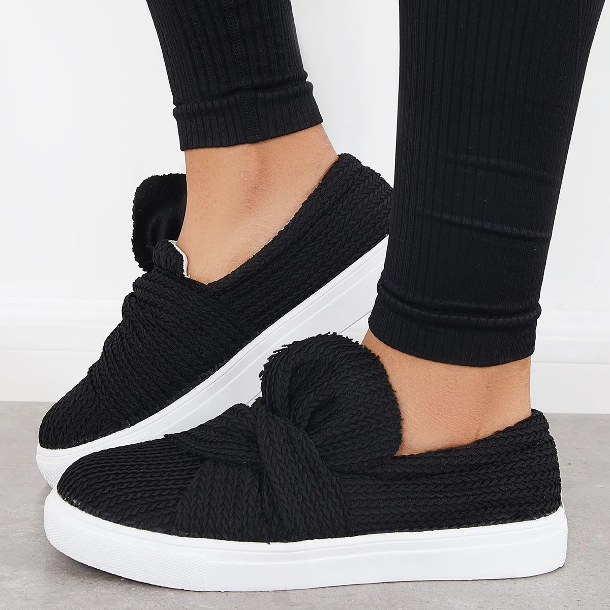 Walking Knit Loafers Bow Vast assortment on Platform Slip Low Top Shoes Clearance
