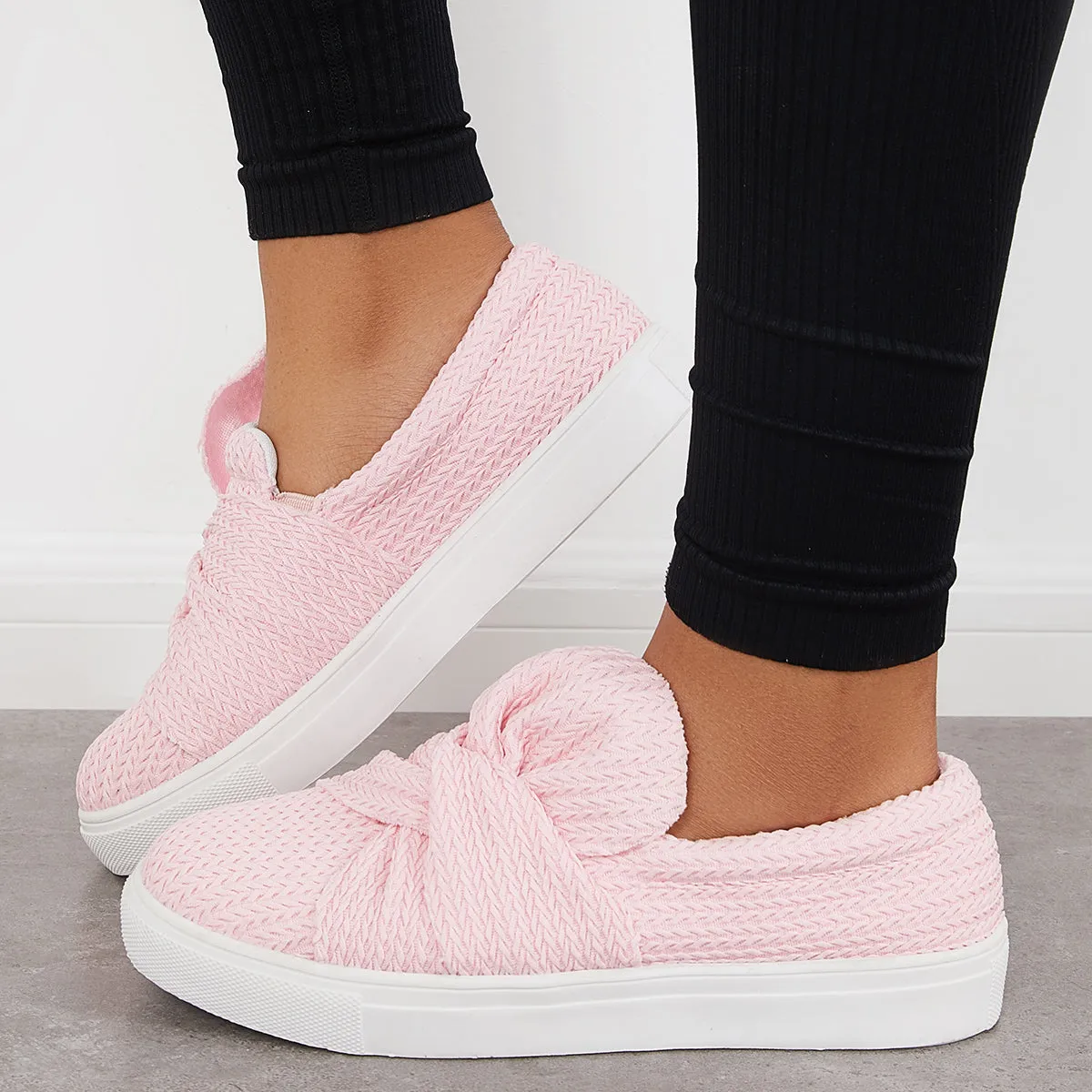 Walking Knit Loafers Bow Vast assortment on Platform Slip Low Top Shoes Clearance