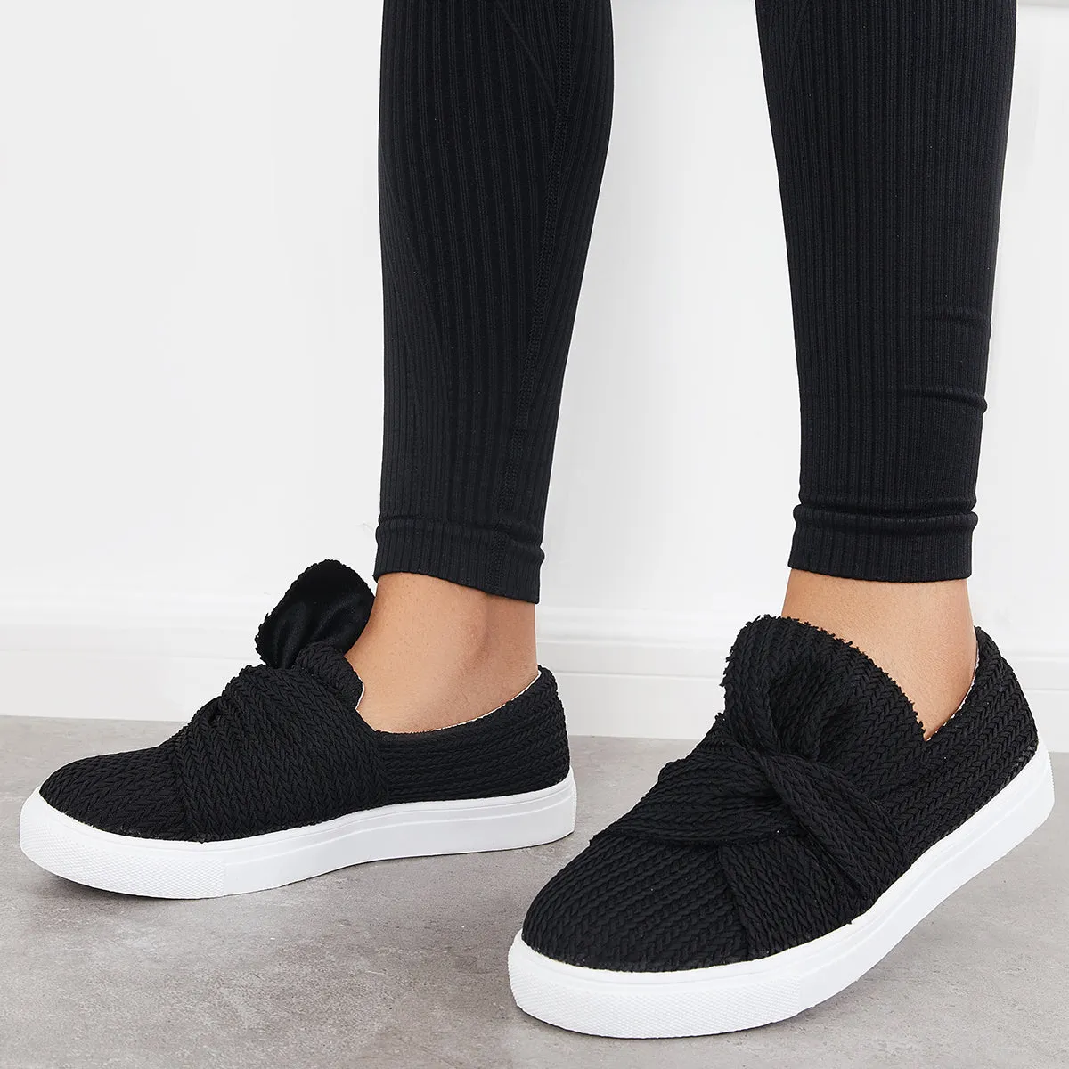Walking Knit Loafers Bow Vast assortment on Platform Slip Low Top Shoes Clearance
