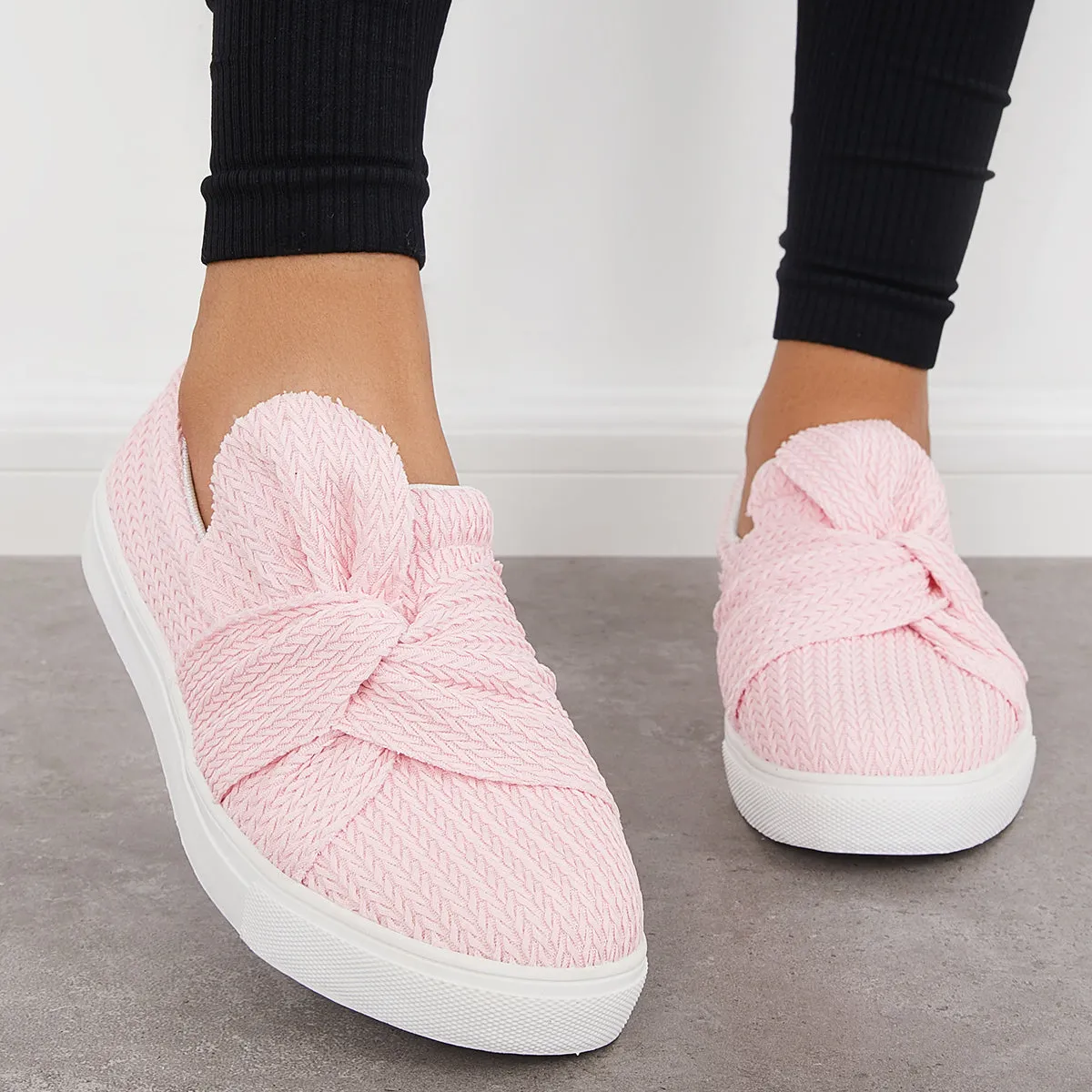 Walking Knit Loafers Bow Vast assortment on Platform Slip Low Top Shoes Clearance