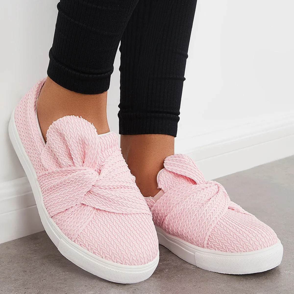Walking Knit Loafers Bow Vast assortment on Platform Slip Low Top Shoes Clearance