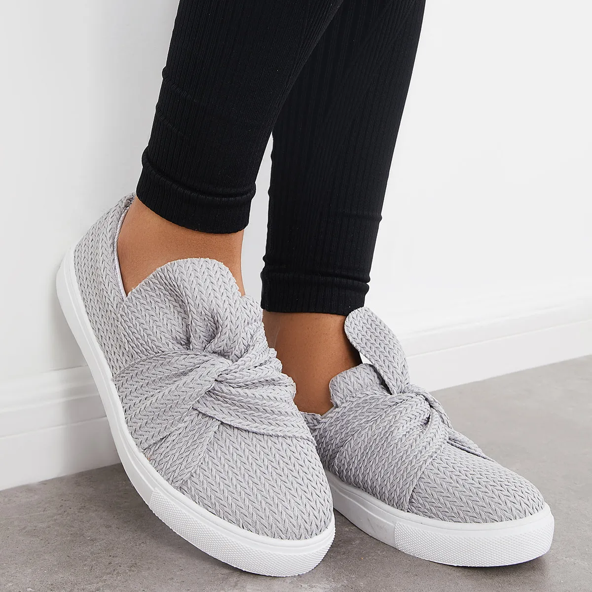 Walking Knit Loafers Bow Vast assortment on Platform Slip Low Top Shoes Clearance