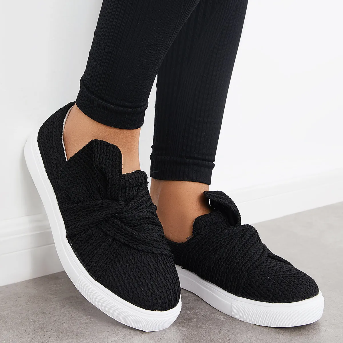 Walking Knit Loafers Bow Vast assortment on Platform Slip Low Top Shoes Clearance