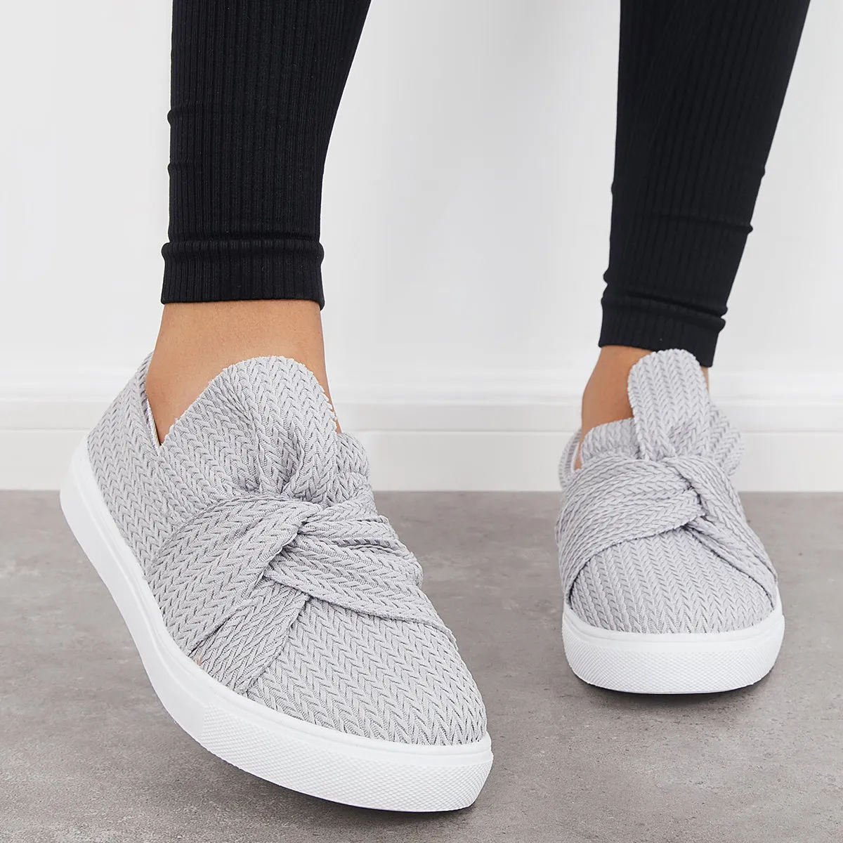 Walking Knit Loafers Bow Vast assortment on Platform Slip Low Top Shoes Clearance