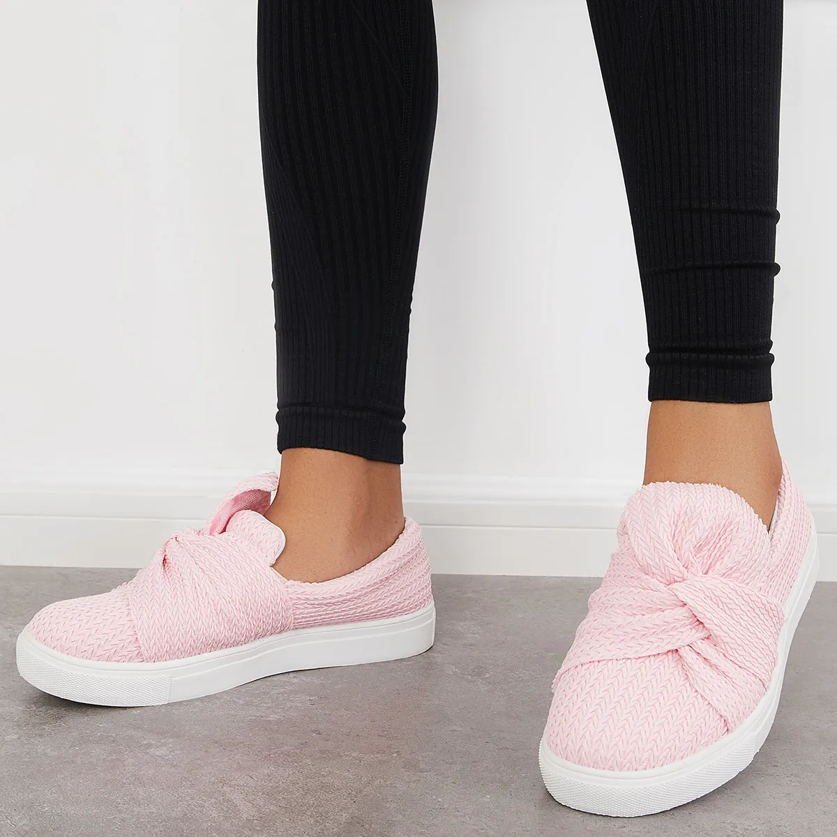 Walking Knit Loafers Bow Vast assortment on Platform Slip Low Top Shoes Clearance