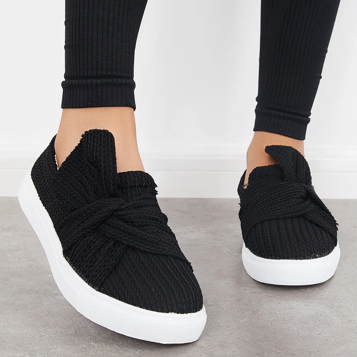Walking Knit Loafers Bow Vast assortment on Platform Slip Low Top Shoes Clearance
