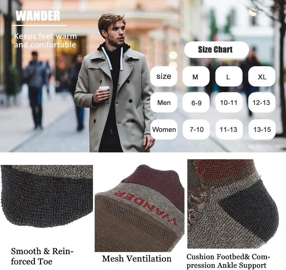 WANDER Merino Wool Socks Men 3 Pairs Cushioned Calf Boot Socks Moisturing Wicking Everyday Thermal Crew Socks