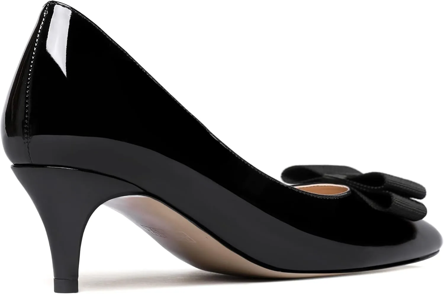 WAYDERNS Women's Bow Solid Patent Slip On Cute Round Toe Dating Kitten Mid Heel Pumps Shoes 2.5 Inch