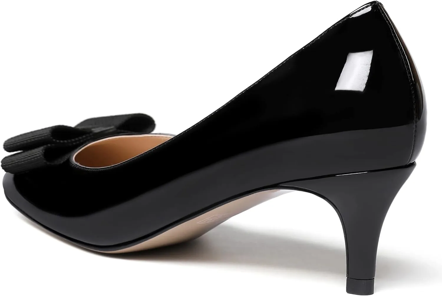 WAYDERNS Women's Bow Solid Patent Slip On Cute Round Toe Dating Kitten Mid Heel Pumps Shoes 2.5 Inch