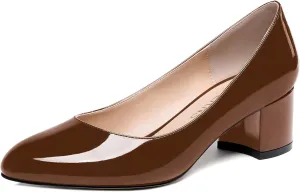 WAYDERNS Womens Party Round Toe Dress Slip On Patent Chunky Low Heel Pumps Shoes 2 Inch