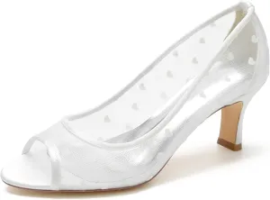 Wedding Shoes Women's Sandals Satin Bridal Low Heel Heel Shoes Chic Peep Toe Kitten Low Heels for Wedding Ballroom 6.5Cm
