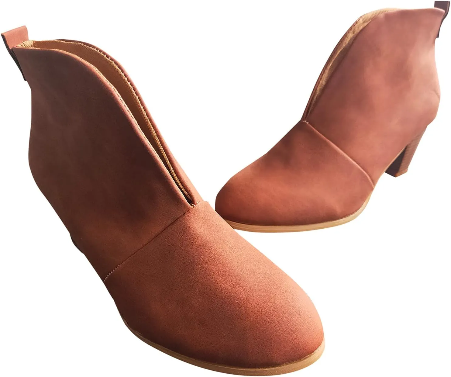 Wide Calf Square Toe Boots Women Comfortable Black Ankle Boots Women Low Heel Fashion Dressy Slip On Fall Shoes