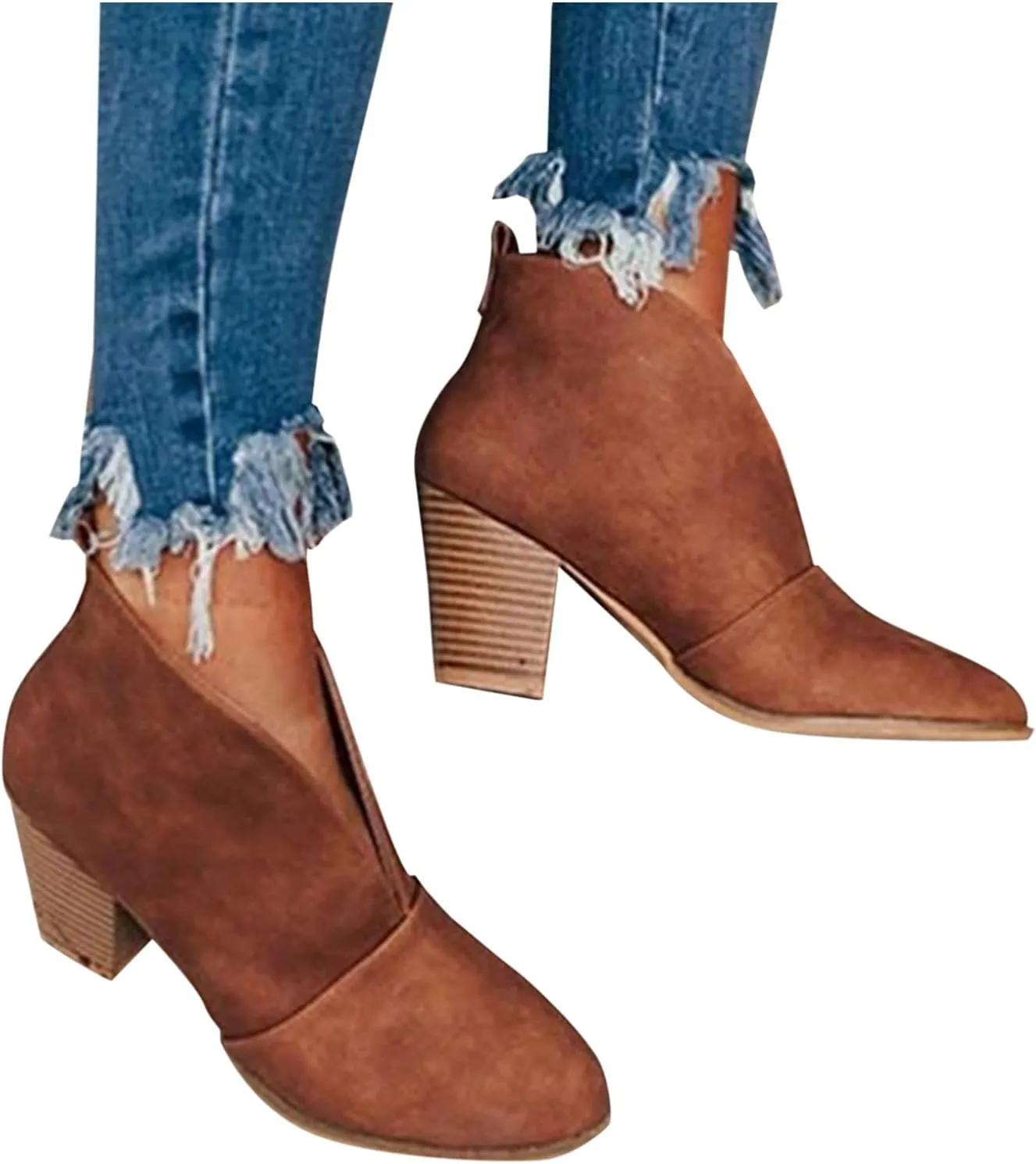 Wide Calf Square Toe Boots Women Comfortable Black Ankle Boots Women Low Heel Fashion Dressy Slip On Fall Shoes