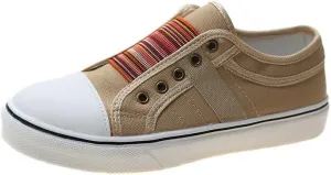 Women Fashion Slip-On Canvas Sneakers Low Top - Summer Lightweight Comfortable Denim Blue Casual Outdoor Slip-On Sneakers for Ladies