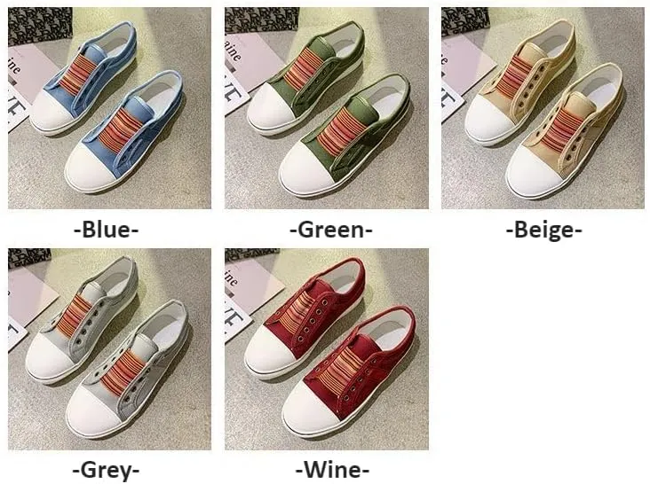 Women Fashion Slip-On Canvas Sneakers Low Top - Summer Lightweight Comfortable Denim Blue Casual Outdoor Slip-On Sneakers for Ladies